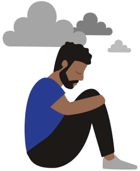 man sitting under clouds